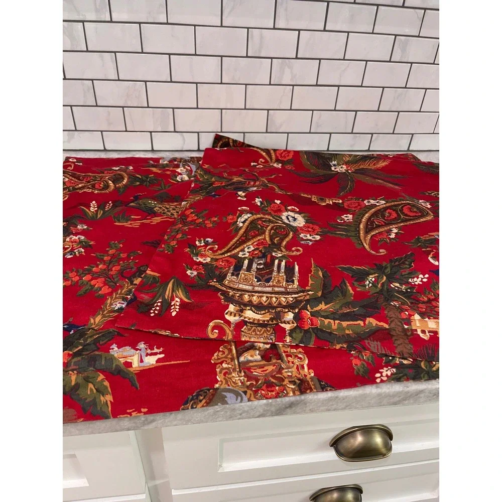 Pottery Barn Pillow Shams Set of 2 23.5 Euro Spice Route Chinoiserie Red Square